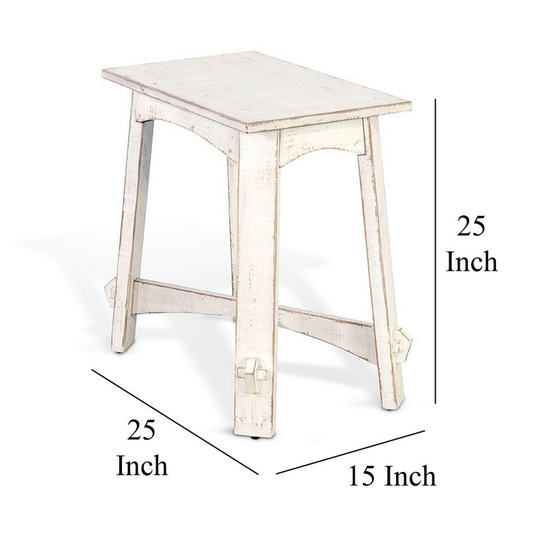 Rena Rustic Accent Chairside Table, X Legs, 24in Distressed White