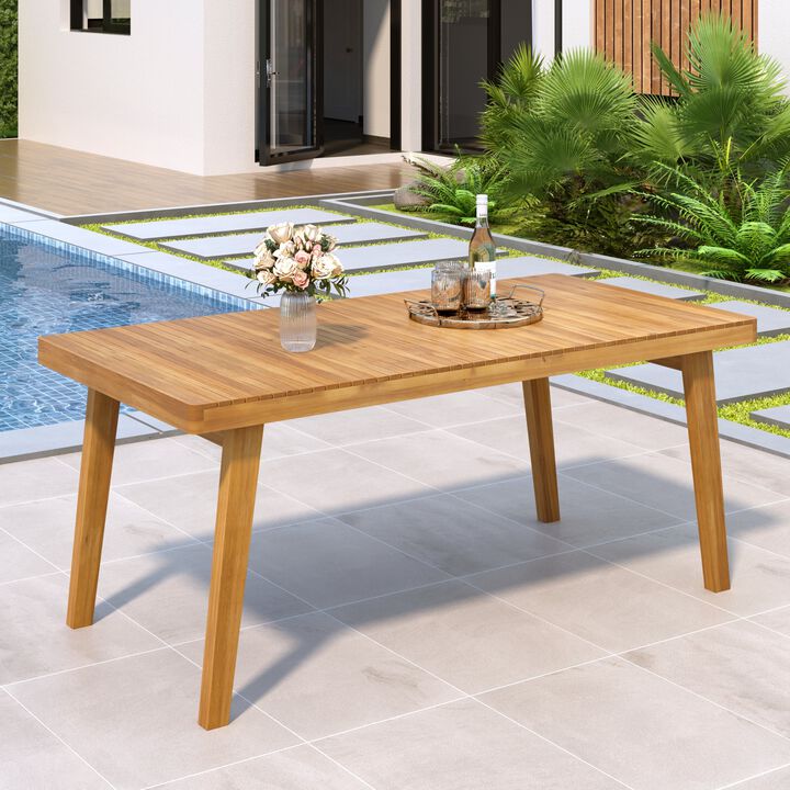Slatted Top Patio Dining Table, 300lbs Weight Capacity Garden Table, Natural Wood Outdoor Dinner Table