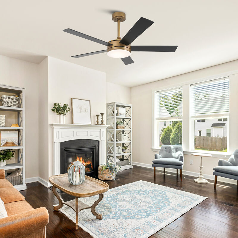48" Modern Gold Reversible Dimmable Smart 5 Blade Ceiling Fan with APP Control and Remote, Light