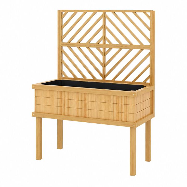 WOW PIONEER Elevated Wood Raised Garden Bed with Trellis for Climbing Plants, Drainage Holes and Legs for Outdoor Backyard Gardening