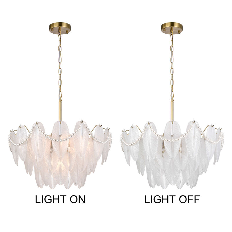 Abril Brushed Shiny Brass 7-Light Glass Feather-shaped Chandelier image number 6