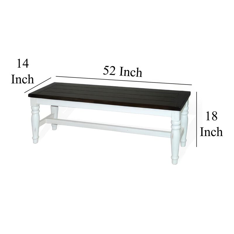 Orso Bench, Off White, Dark Brown Mahogany and Mindi Wood, 52 Inch - Benzara
