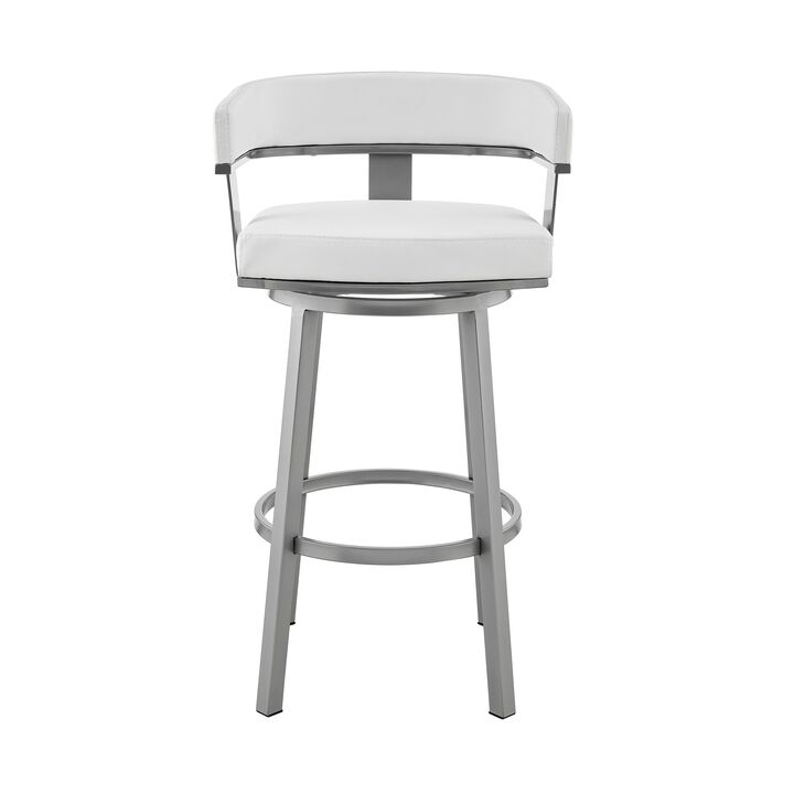 Jack 26 Inch Counter Height Bar Stool, Swivel Chair, Faux Leather, White-Benzara