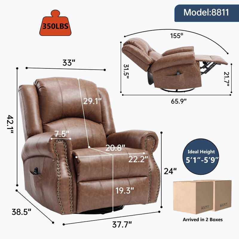 Faux Leather Recliner Chair Rocker Swivel Chair Manual Recliner with Heat & Massage image number 2