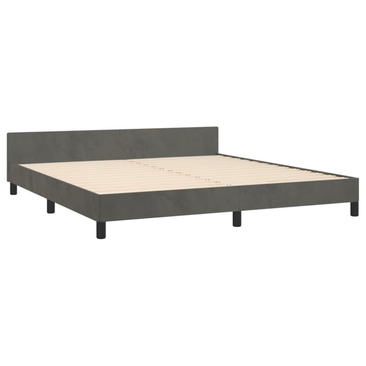 vidaXL Elegant Modern Bed Frame with Headboard, Fits California King Mattress, Dark Gray Color, Made of Velvet and Engineered Wood, Perfect for Restful Sleep.