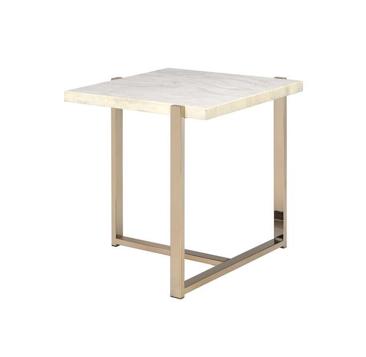 ACME Feit End Table, Faux Marble & Champagne