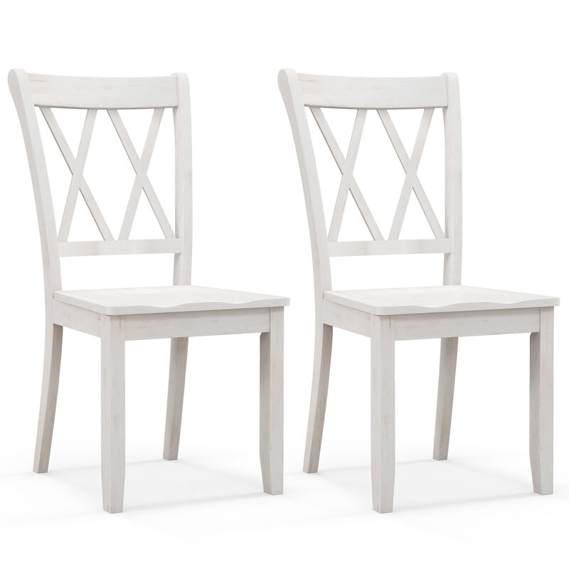 Set of 2 Cross Back Rubber Wood Dining Chairs