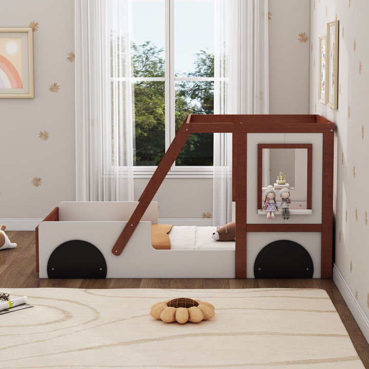 Merax Kids Car Bed with Solid Wood Construction, Low-to-Ground Safety Rails