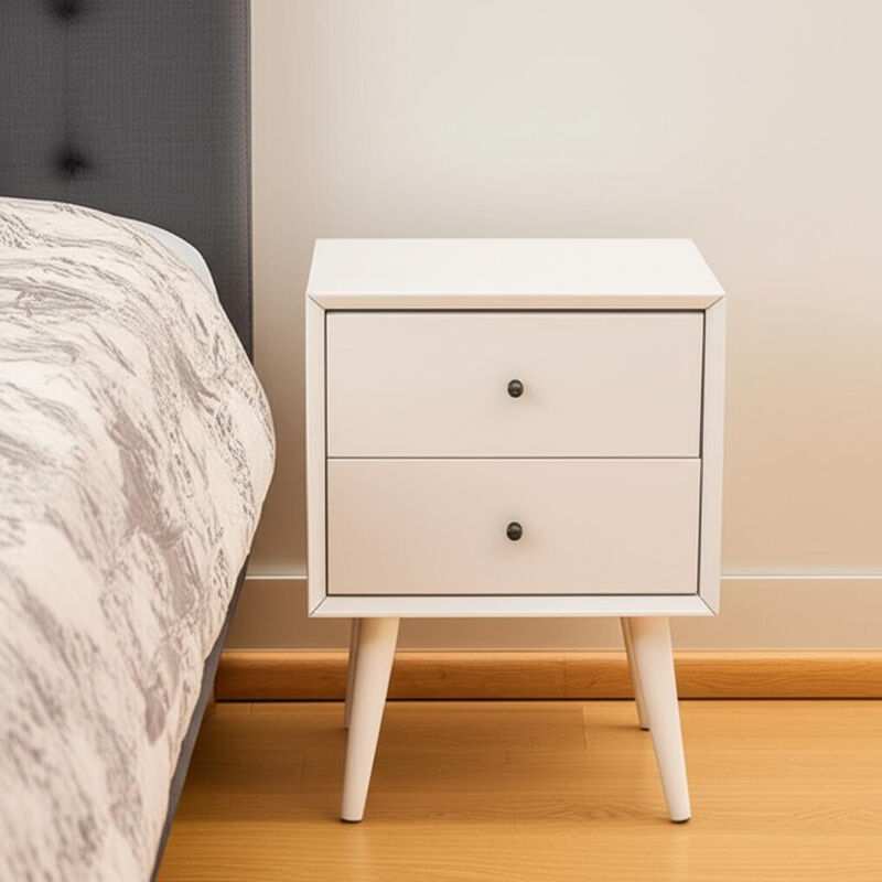 Century-Style Modern Nightstand with 2 Drawers &ndash; Wooden Bedside Storage Table