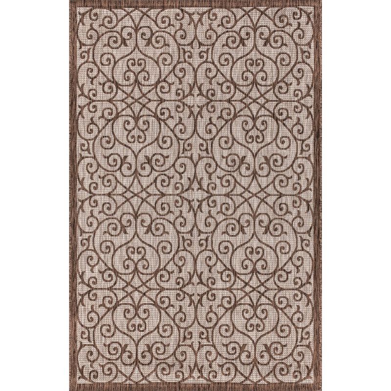 JONATHAN Y Madrid Vintage Filigree Textured Weave Indoor/Outdoor Black/Khaki 5 ft. x 8 ft. Area-Rug, Classic,Easy-Cleaning,HighT