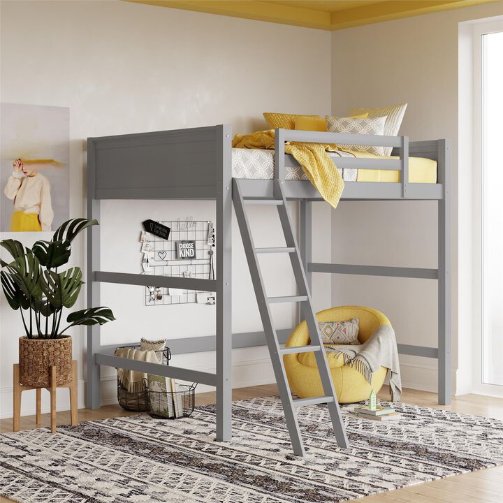 DHP Carlson Loft Bed for Kids Bedroom Furniture, Full Size Wood Frame, Gray