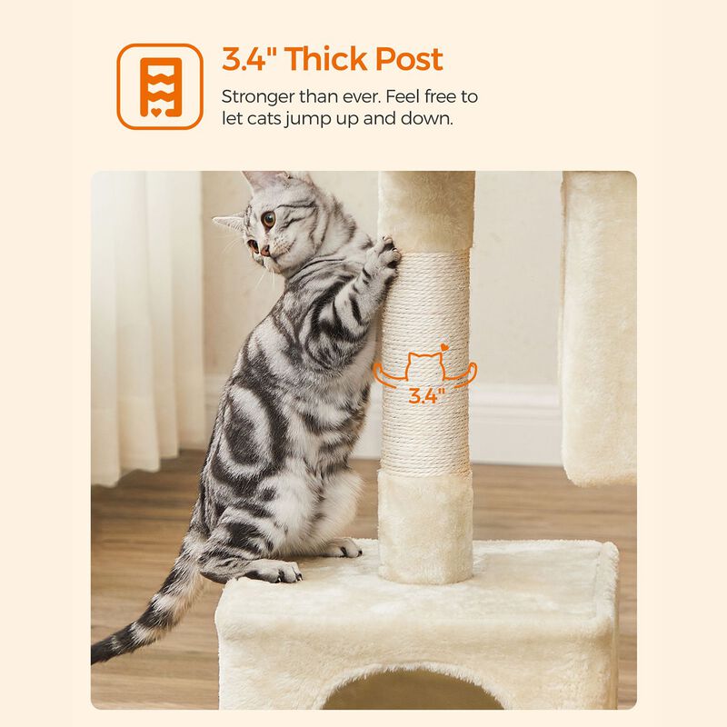 Cat Tree with Sisal-Covered Scratching Posts and 2 Plush Condos image number 5