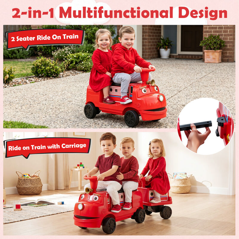3 Seater 12V Kids Electric Ride On Train with Detachable Carriage for Yard image number 4