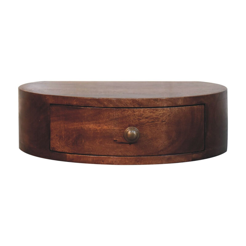 HomeRoots 16" Brown Solid Wood One Drawer Half Moon Floating Nightstand image number 4