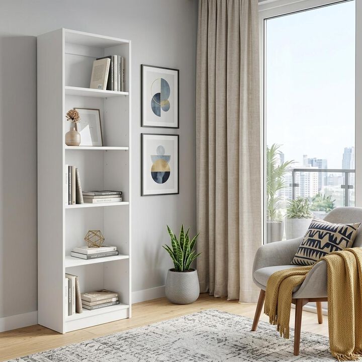 HomeRoots 71" White Wood Five Tier Bookcase