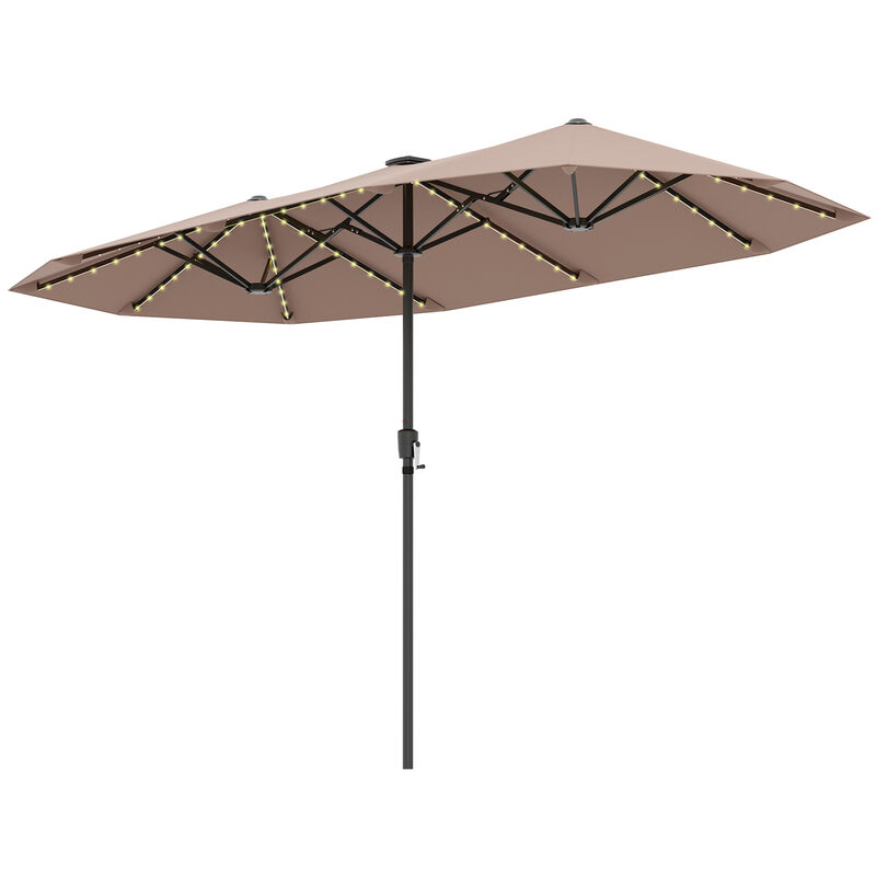 Large Patio Umbrella with LED Solar Lights and Crank Handle