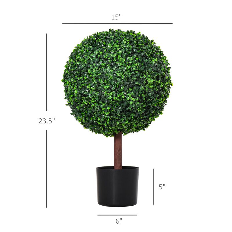 Green Faux Plants: Set of 2 23.5" Artificial Boxwood Ball Topiaries