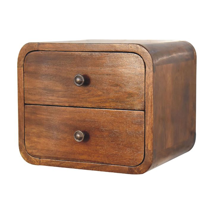 Floating Mini  Solid Wood 2 DrawersChestnut Nightstand
