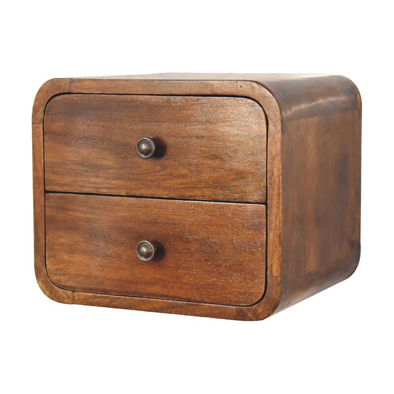 Floating Mini  Solid Wood 2 DrawersChestnut Nightstand