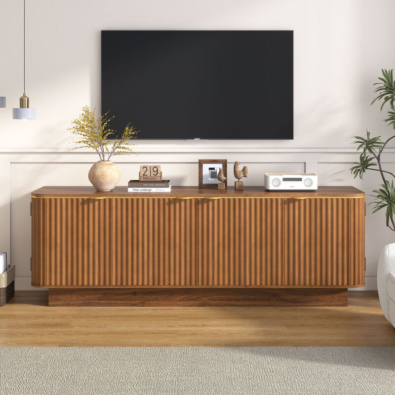 Merax Fluted TV Stand with Gold Handles, Adjustable Shelves & Cable Management image number 2