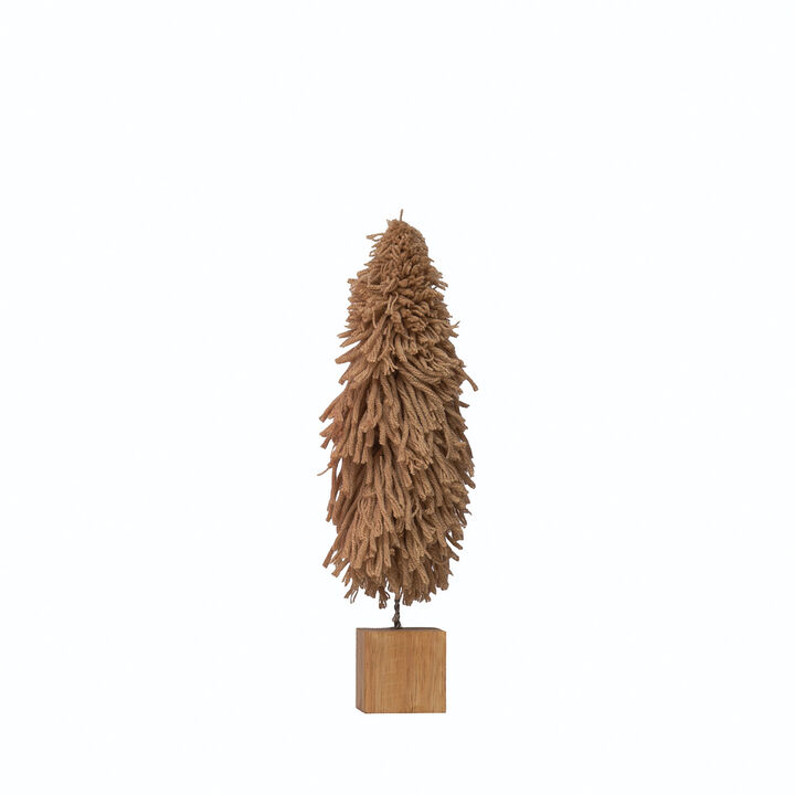 Fabric Yarn Tree with Wood Block Base, Tan