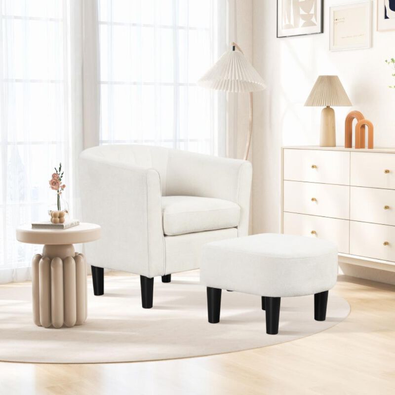 Hivvago Upholstered Teddy Velvet Club Barrel Chair with Ottoman with Footrest