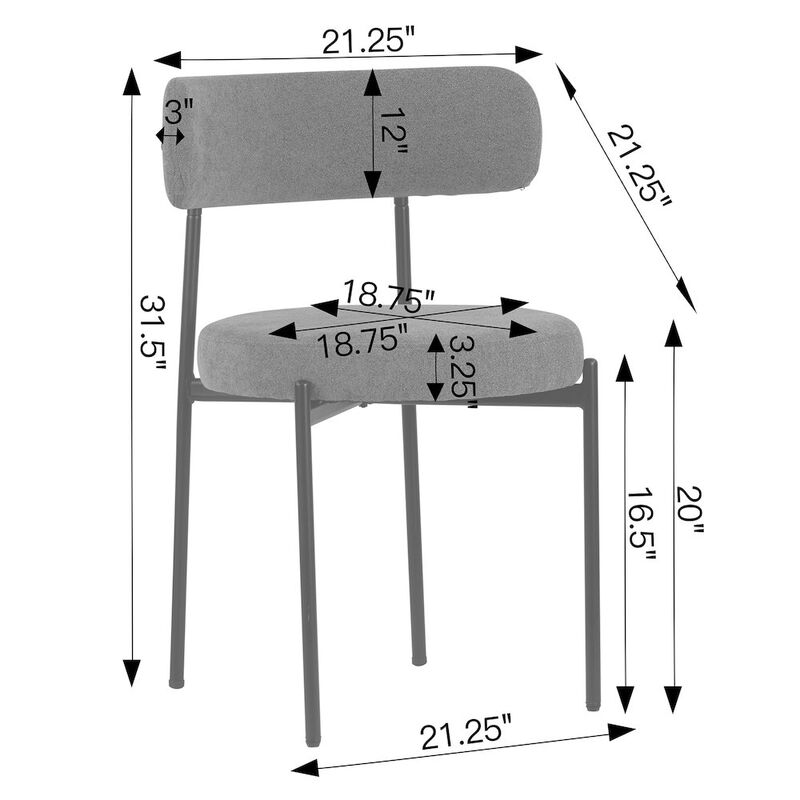 Glamour Home Set of 2 Avrom Gray Boucle Dining Chair with Black Metal Legs
