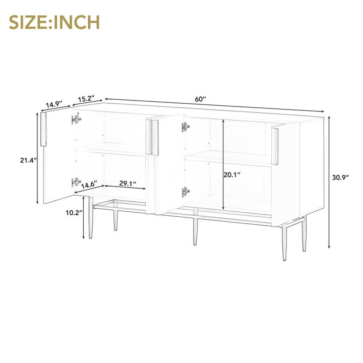 Modern Elegant 4door Sideboard Gold Metal Handle Buffet Cabinet for Dining Room, Living Room, Bedroom, Hallway (Gray)