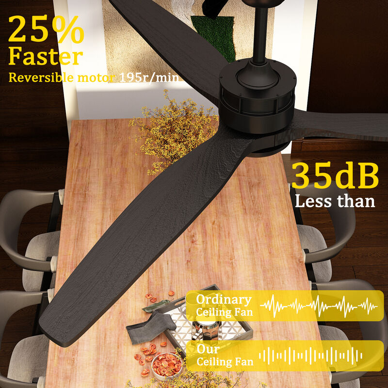 Indoor/Outdoor Use 60 in. Black 3 Wooden Blade Propeller Ceiling Fan with Remote Control, DC Motor, 6-Speed Adjustable