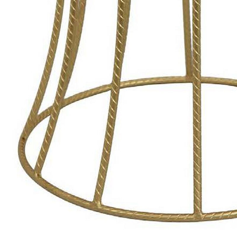 Ema 21 Inch Plant Stand, Round Top, Slatted Geometric Frame, Gold Finish - Benzara