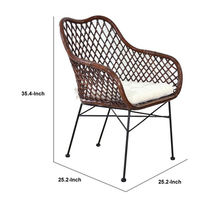 25 Inch Palapa Side Chair, Cushion, Rattan Cane, Iron Legs, White, Black image number 4
