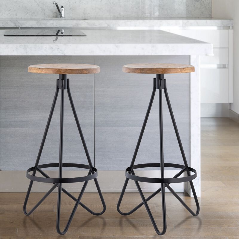 Spiroa Modern Industrial Metal Backless Circular Bar Stool