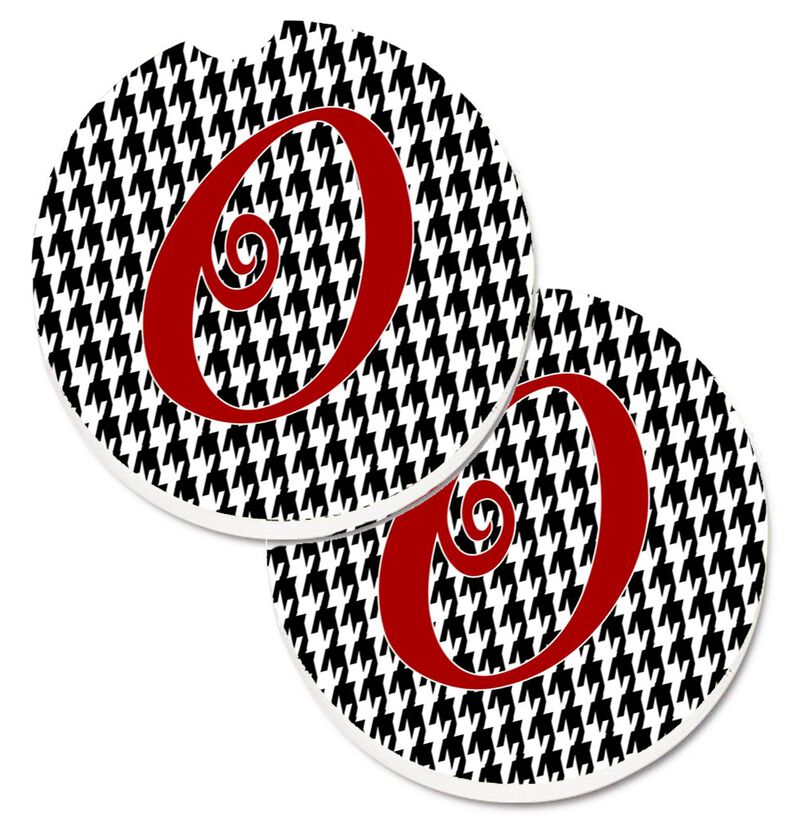 Caroline's Treasures Monogram Initial O Houndstooth black Set of 2 Cup Holder Car Coasters CJ1035-OCARC, 2.56, Multicolor