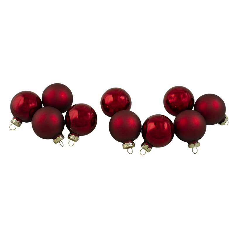 10ct Burgundy Red 2-Finish Glass Christmas Ball Ornaments 1.75" (45mm) image number 1