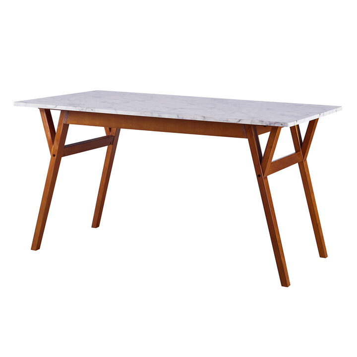 Teamson Home - Ashton Rectangular Dining Table  With Faux Marble Top Solid Wood leg, Walnut Finish