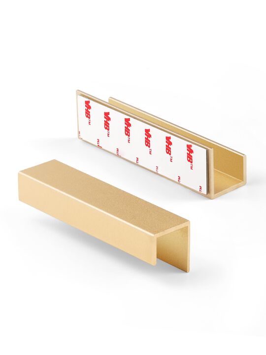 JIASENBAO 5 Pack Adhesive Handles Gold 3-9/16"" Length(Cover 3"" Hole Center) Finger Pulls Stick on Cabinet Pulls Decorative Kit