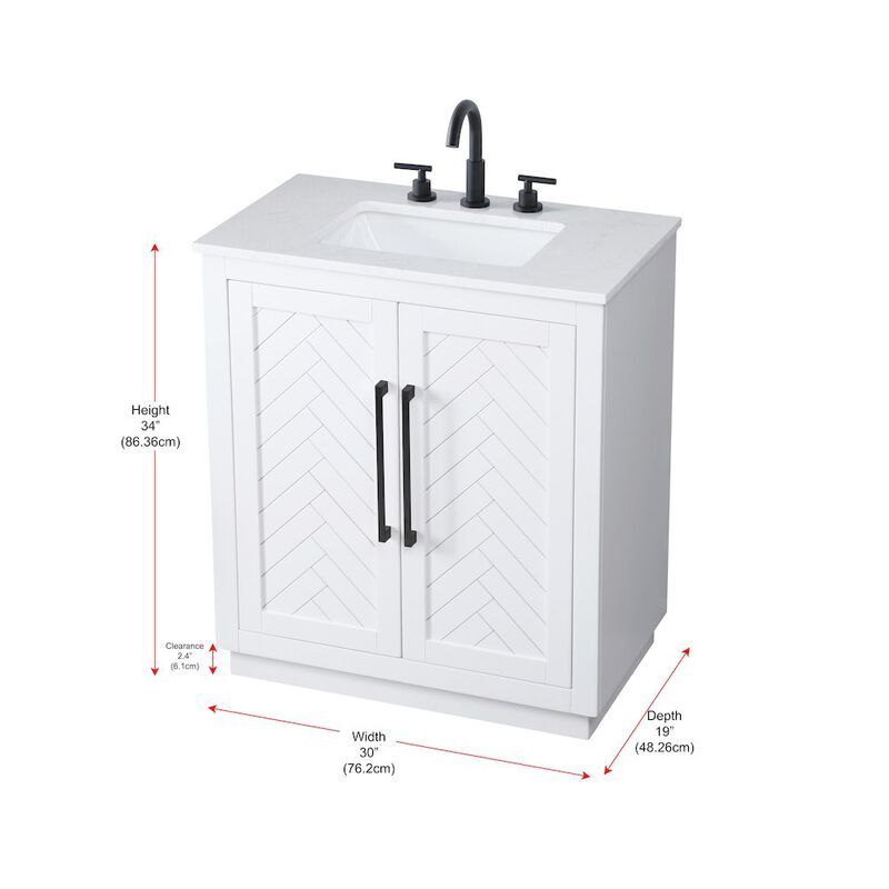 Elegant Kitchen and Bath 30 inch Single Bathroom Vanity in White