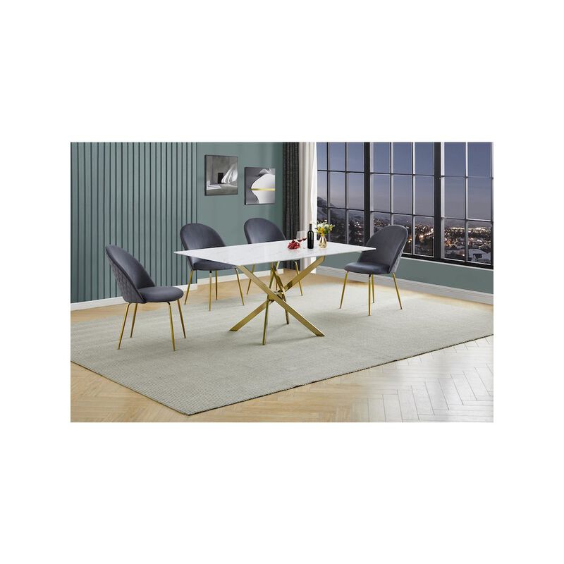 Best Quality Furniture Glass With White Marble Wrap Dining Set And Gray Chairs