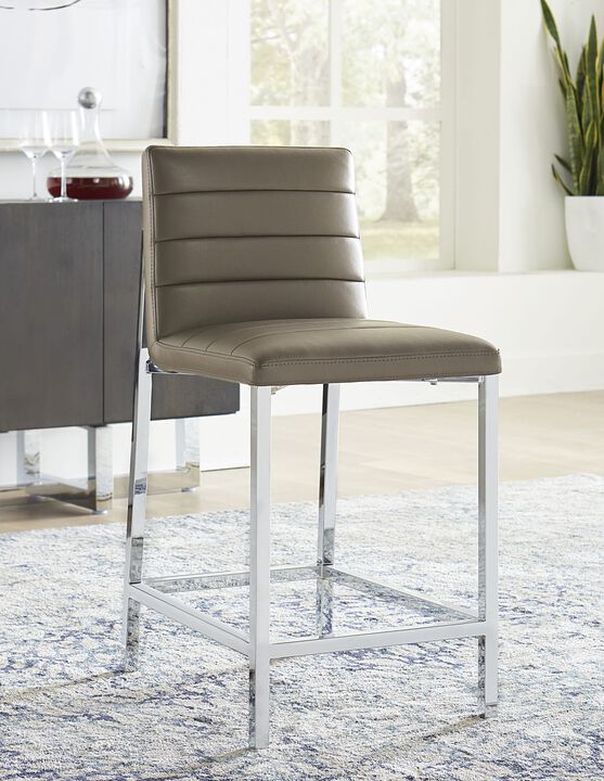 Amalfi Metal Back Counter Stool in Taupe Leather - Set of 2