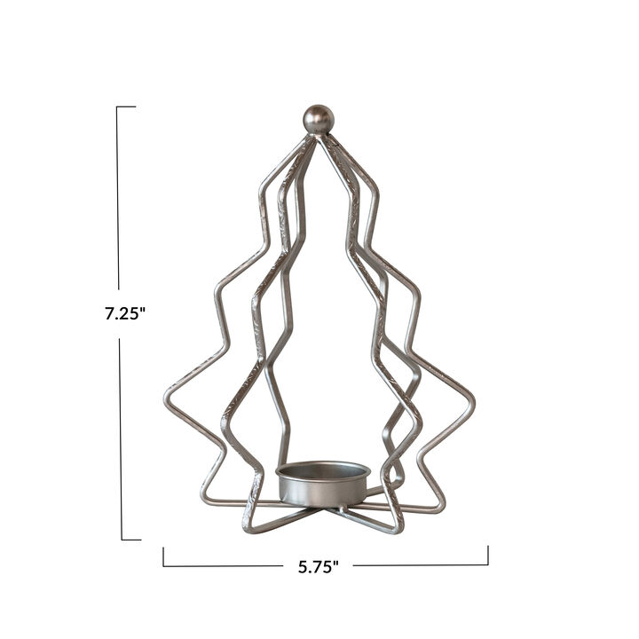 Metal Tree Shaped Tealight Holder, Silver Finish