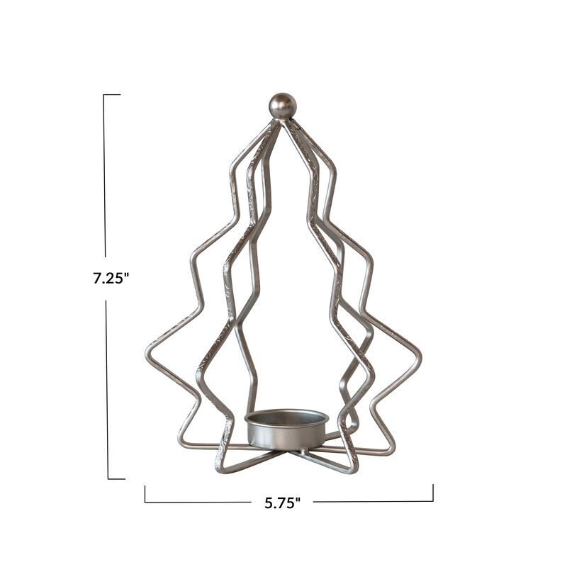 Metal Tree Shaped Tealight Holder, Silver Finish image number 1