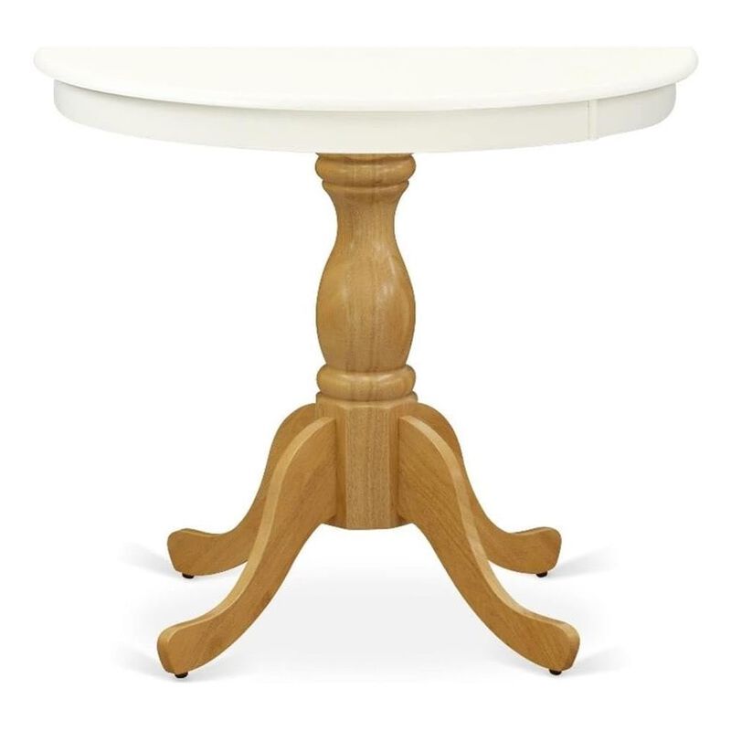 East West Furniture Wood Dining Table - Linen White Table Top and Oak Pedestal Leg Finish