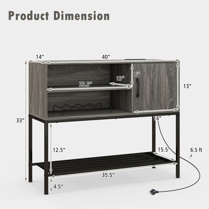 Buffet Sideboard Coffee Bar Cabinet with Power Outlets and USB Ports-Rustic Brown