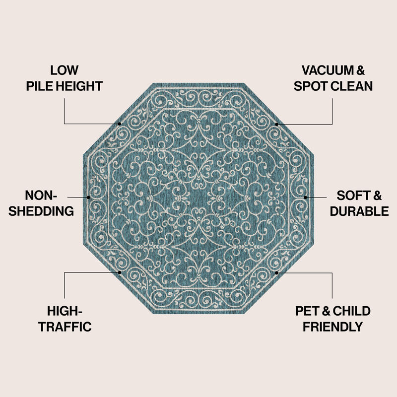 Charleston Vintage Filigree Textured Weave Octagon Indoor/Outdoor Area Rug