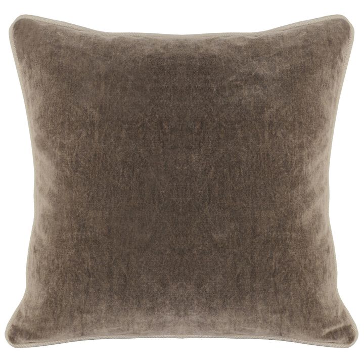Square Fabric Throw Pillow with Solid Color and Piped Edges, Taupe Brown - Benzara