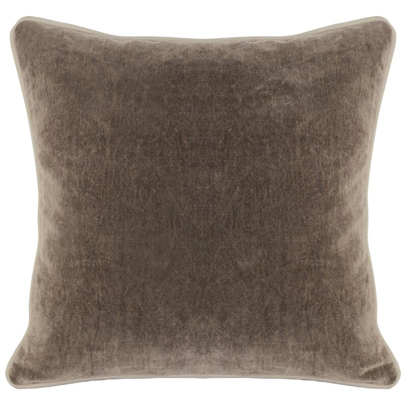 Square Fabric Throw Pillow with Solid Color and Piped Edges, Taupe Brown - Benzara