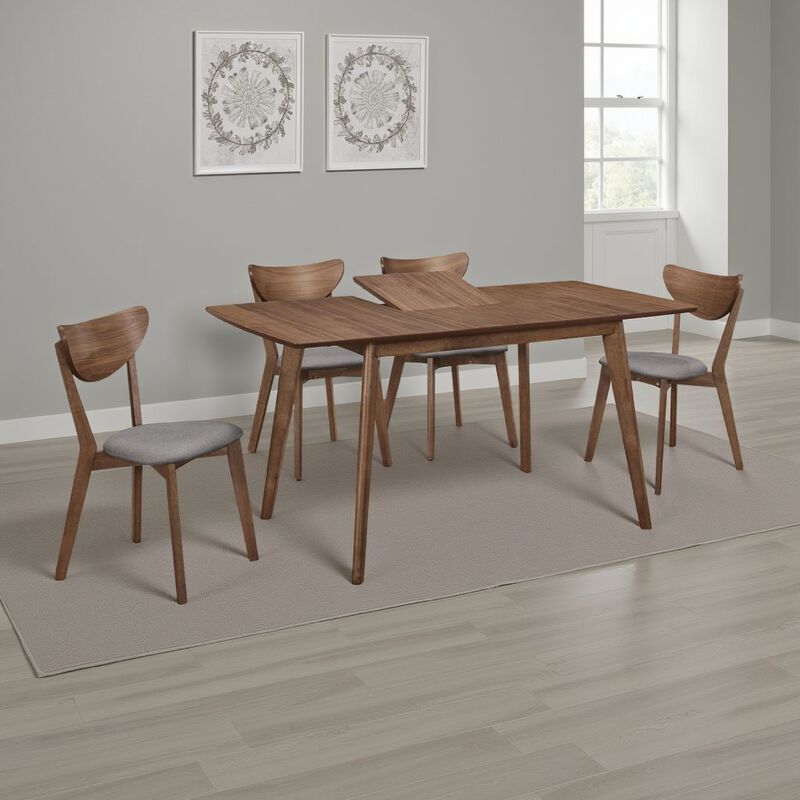 Relo 5pc Extendable Dining Table and 4 Chairs, Walnut Brown, Gray - Benzara