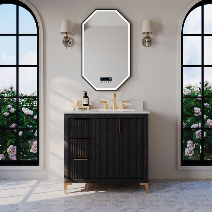 Turlington 36 in. Dark Oak Bath Vanity Set with White Quartz Vanity Top and White Undermount Basin