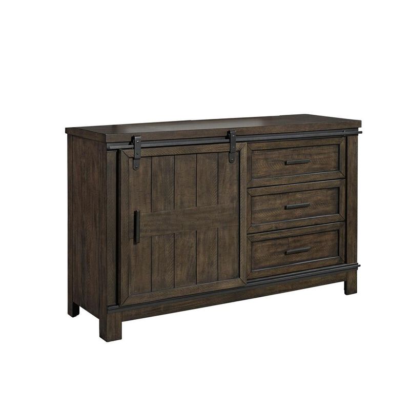 Liberty Furniture Thornwood Hills Barn Door Dresser in Rock Beaten Brown w/ Saw Cuts image number 0