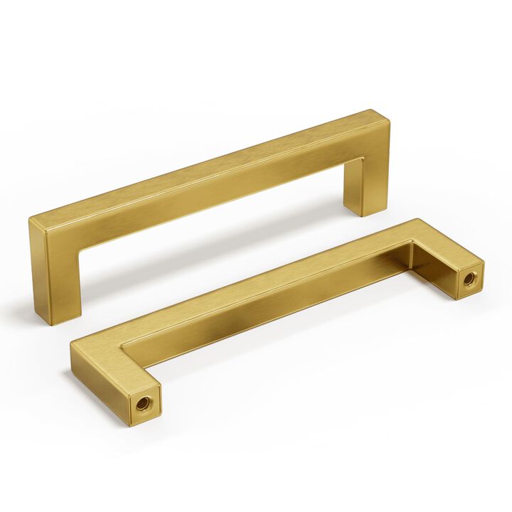 homdiy 6 Pack Brushed Brass Cabinet Pulls Gold Handles for Dresser Stainless Steel Kitchen Hardware 4-1/2 Inch Hole Centers